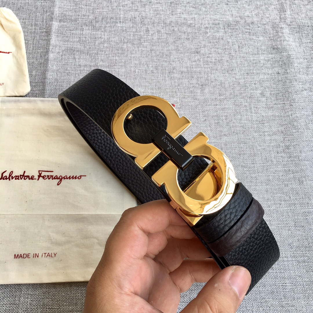 海外セレブ定番愛用 ferragamo ベルト メンズコピー 幅35㎜ 牛革 レザー ビジネス 本革で作られ ゴールドバックル 調整可 メンズ ブラック_7