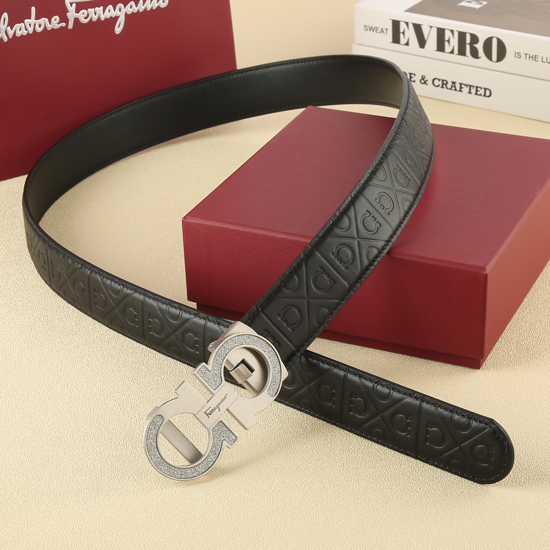 ferragamo メンズ ベルトスーパーコピー 幅35㎜ 牛革 本革 ビジネス 紳士ベルト シンプル メンズ ブラック_2