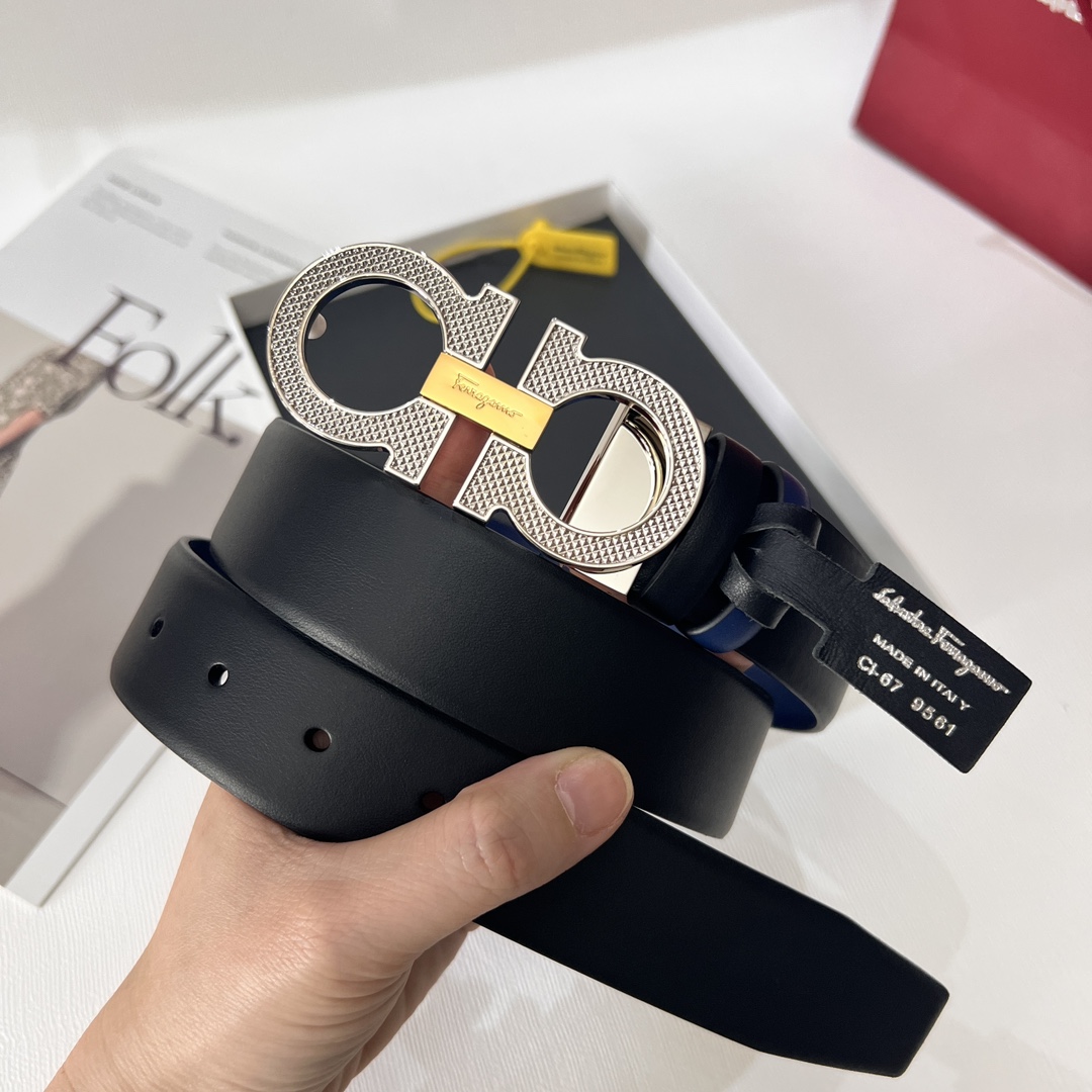 ferragamoふぇら が もの ベルト偽物 幅34㎜ ビジネス 紳士ベルト 牛革 本革 シンプル 両面兼用 メンズ 2色のバックル可選 ブラック_2
