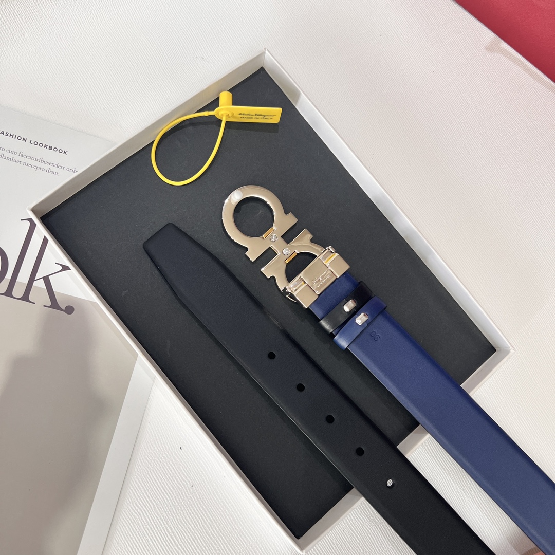 ferragamoふぇら が もの ベルト偽物 幅34㎜ ビジネス 紳士ベルト 牛革 本革 シンプル 両面兼用 メンズ 2色のバックル可選 ブラック_3