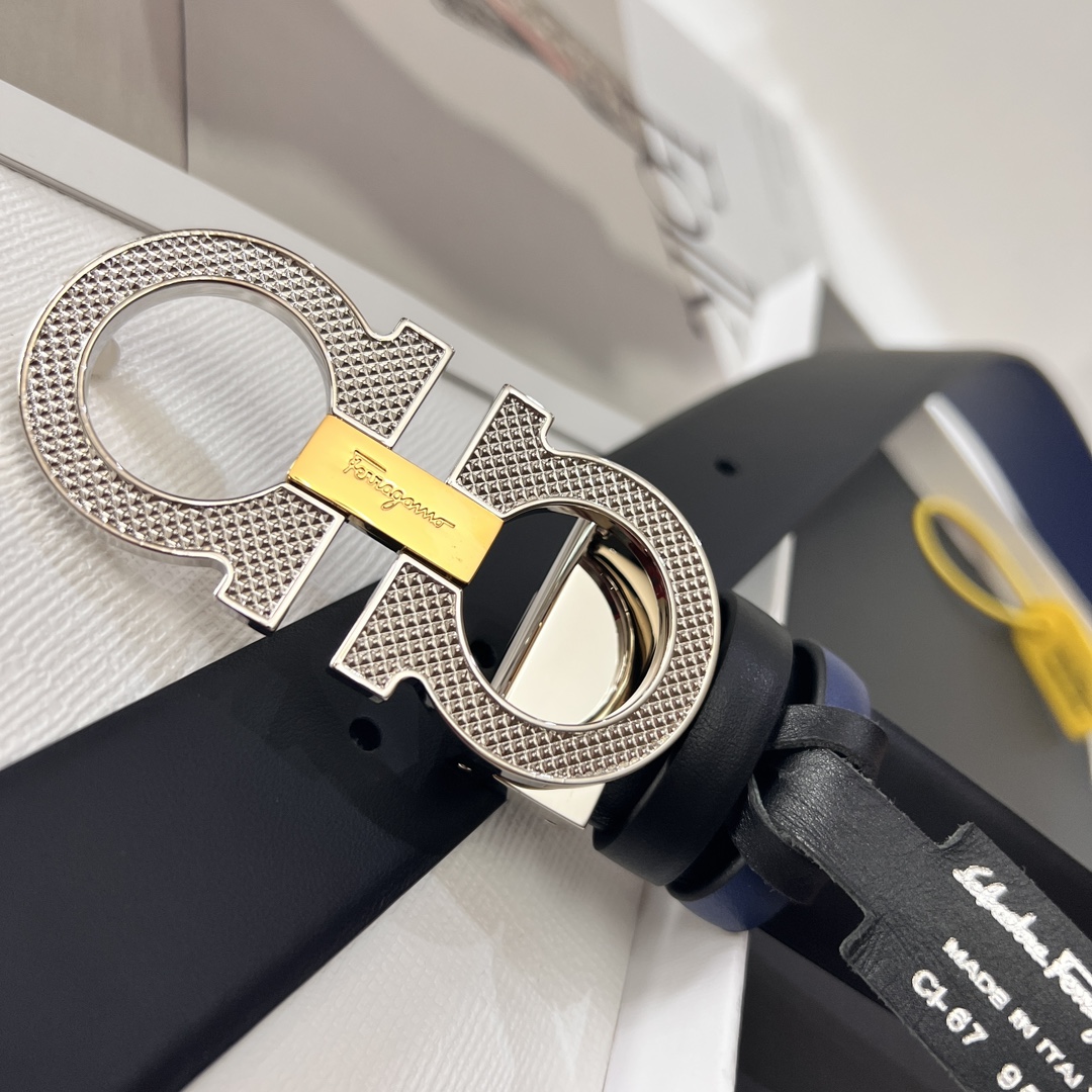 ferragamoふぇら が もの ベルト偽物 幅34㎜ ビジネス 紳士ベルト 牛革 本革 シンプル 両面兼用 メンズ 2色のバックル可選 ブラック_4