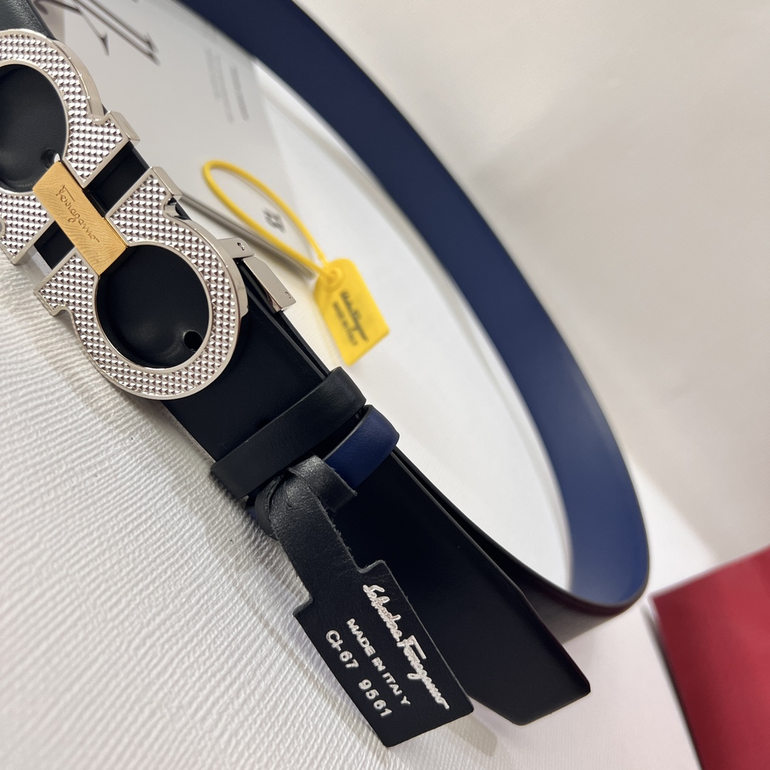 ferragamoふぇら が もの ベルト偽物 幅34㎜ ビジネス 紳士ベルト 牛革 本革 シンプル 両面兼用 メンズ 2色のバックル可選 ブラック_6