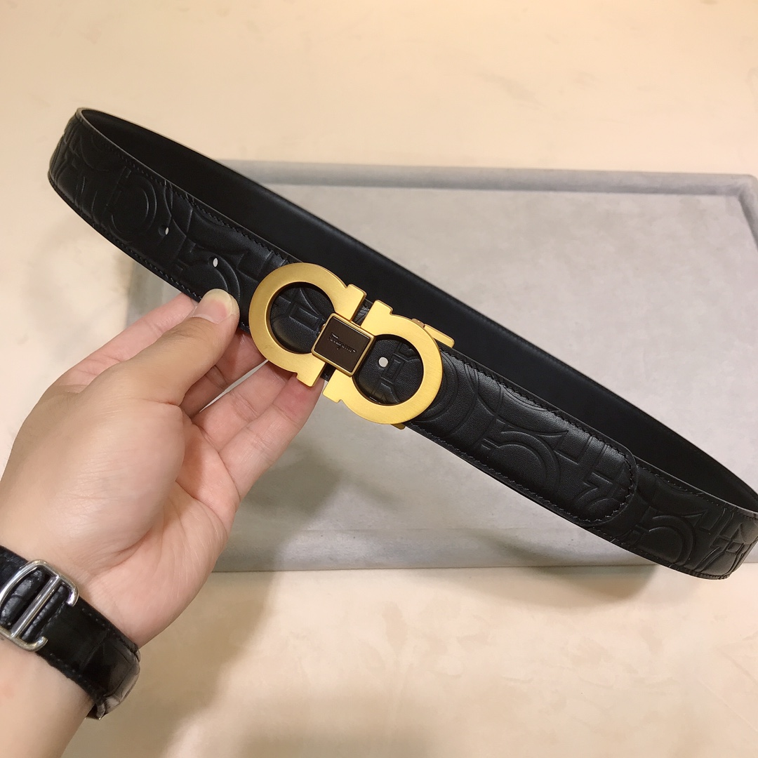 ferragamoふぇら が もの ベルト偽物 幅34㎜ ビジネス 紳士ベルト 牛革 本革 シンプル 両面兼用 メンズ 2色のバックル可選 ブラック_9