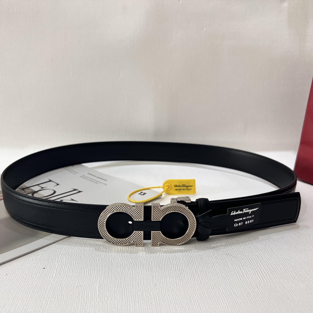 ferragamoガンチーニ ベルトＮ級品 幅35㎜ ビジネス 紳士ベルト 牛革 調整可 シンプル 両面兼用 メンズ ブラック_1