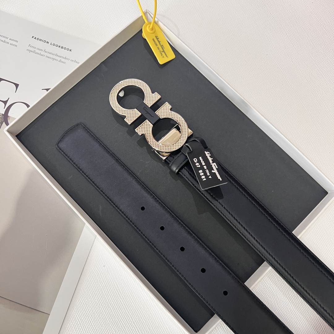 ferragamoガンチーニ ベルトＮ級品 幅35㎜ ビジネス 紳士ベルト 牛革 調整可 シンプル 両面兼用 メンズ ブラック_3