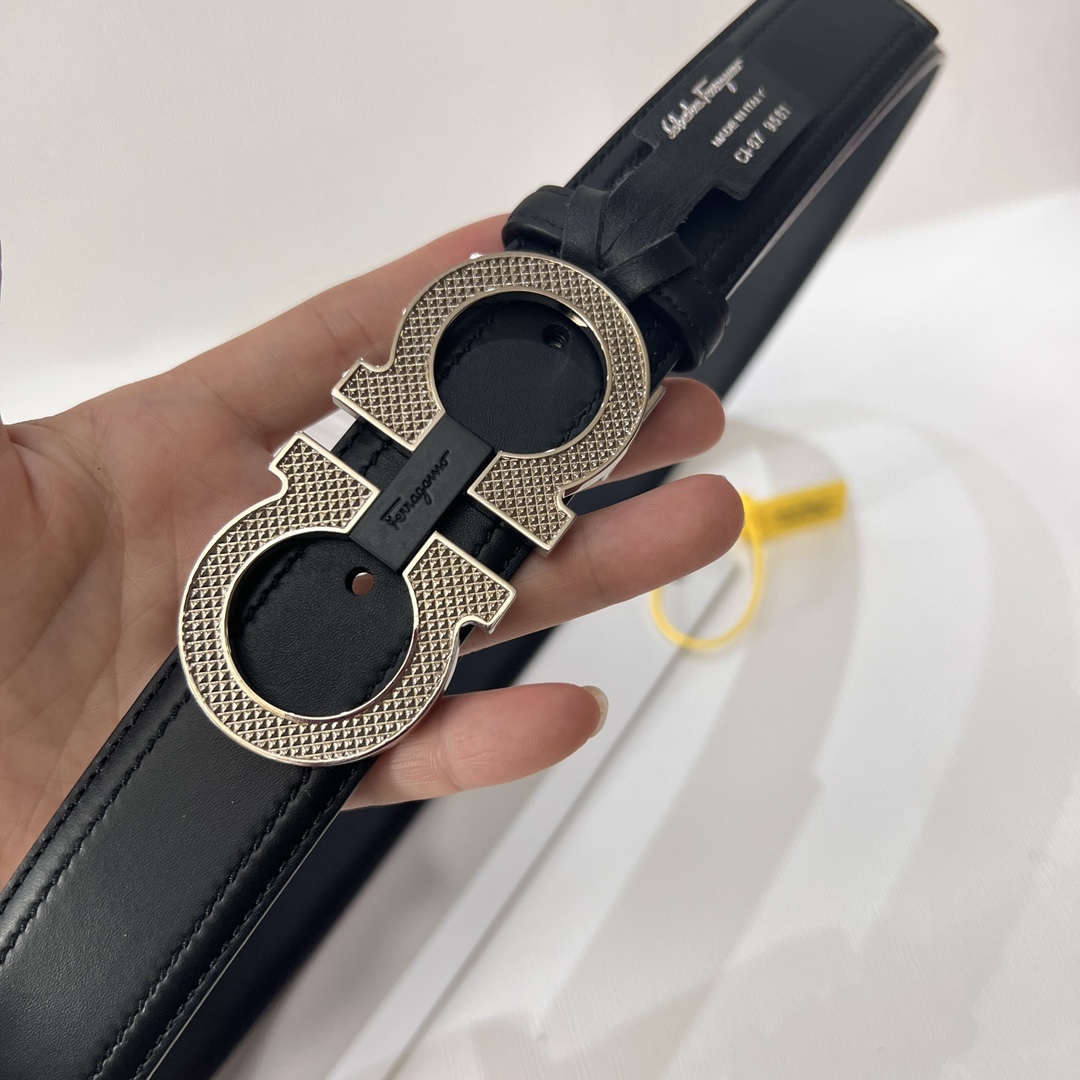 ferragamoガンチーニ ベルトＮ級品 幅35㎜ ビジネス 紳士ベルト 牛革 調整可 シンプル 両面兼用 メンズ ブラック_6
