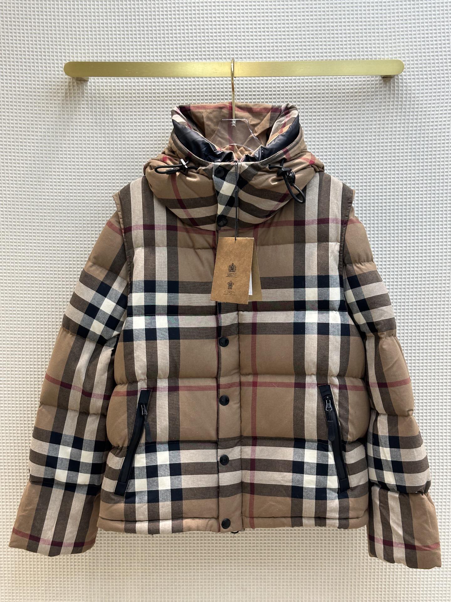 バーバリー メンズ ダウンＮ級品 トップス ダウンジャケット フード付き 軽量 格子模様 冬服 ブラウン_1