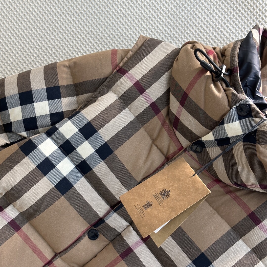 バーバリー メンズ ダウンＮ級品 トップス ダウンジャケット フード付き 軽量 格子模様 冬服 ブラウン_6