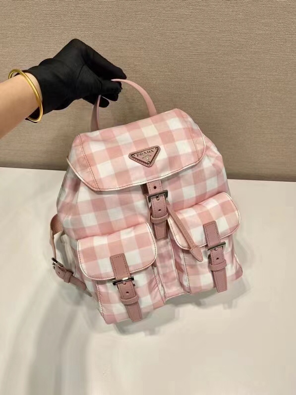 プラダ 素材 一覧コピー バックバッグ 肩掛けバッグ 格子模様 牛革 レザー 軽量 ファッション 人気 ピンク_8