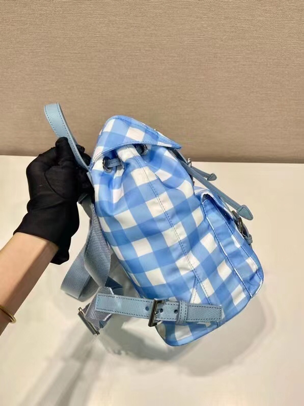 prada 素材スーパーコピー バックバッグ 肩掛けバッグ 格子模様 牛革 レザー 軽量 ファッション 人気 ブルー_7