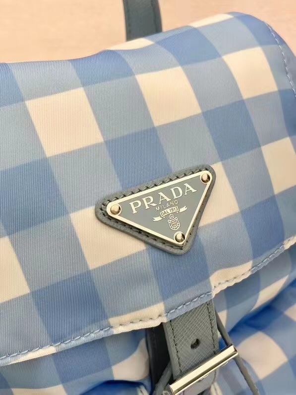 prada 素材スーパーコピー バックバッグ 肩掛けバッグ 格子模様 牛革 レザー 軽量 ファッション 人気 ブルー_8