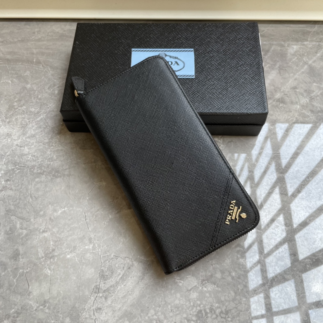 お得100%新品 プラダ 普段使い激安通販 柔らかい 財布 シンプル ロング 人気定番 ファッション 牛革 メンズ ブラック_4