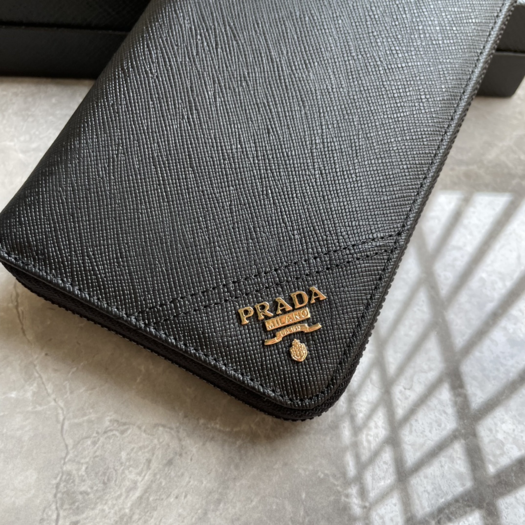 お得100%新品 プラダ 普段使い激安通販 柔らかい 財布 シンプル ロング 人気定番 ファッション 牛革 メンズ ブラック_8