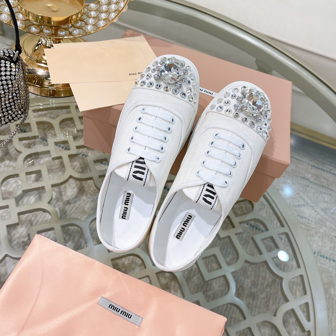 miumiu スニーカー 白偽物 カジュアルシューズ ダイヤモンド飾り ファッション 運動シューズ 牛革 ゴム底 人気販売 ホワイト_5