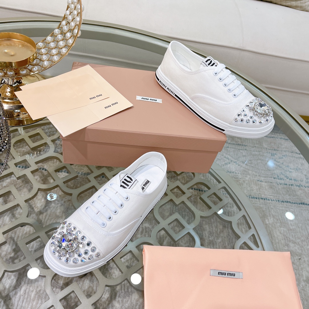 miumiu スニーカー 白偽物 カジュアルシューズ ダイヤモンド飾り ファッション 運動シューズ 牛革 ゴム底 人気販売 ホワイト_8