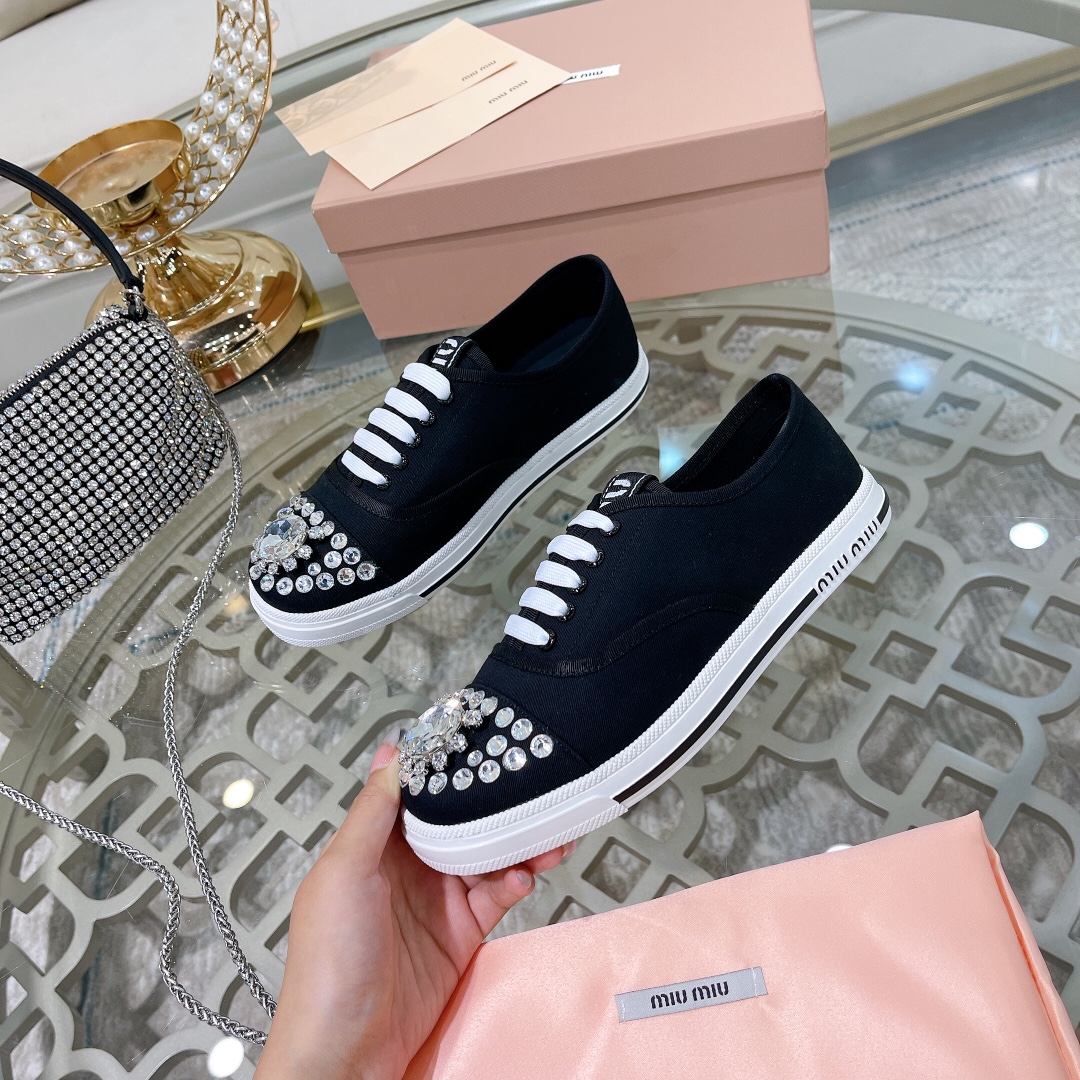 miumiu バレリーナＮ級品 カジュアルシューズ ダイヤモンド飾り ファッション 運動シューズ 牛革 ゴム底 人気販売 ブラック_2