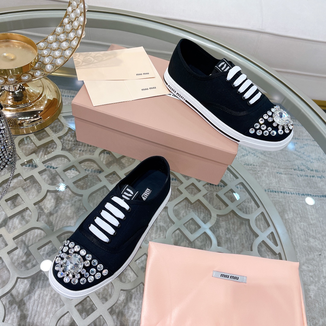 miumiu バレリーナＮ級品 カジュアルシューズ ダイヤモンド飾り ファッション 運動シューズ 牛革 ゴム底 人気販売 ブラック_4