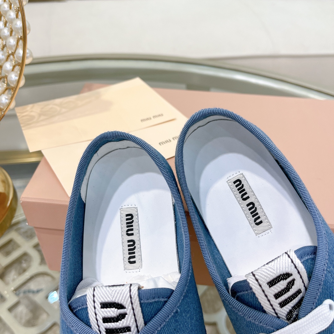 miumiu フラット シューズスーパーコピー カジュアルシューズ ダイヤモンド飾り ファッション 運動シューズ 牛革 ゴム底 人気販売 ブルー_7