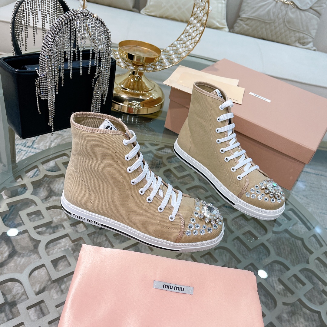 miumiu 厚底 靴Ｎ級品 カジュアルシューズ ダイヤモンド飾り ファッション 運動シューズ 牛革 ハイカット ブラウン_5