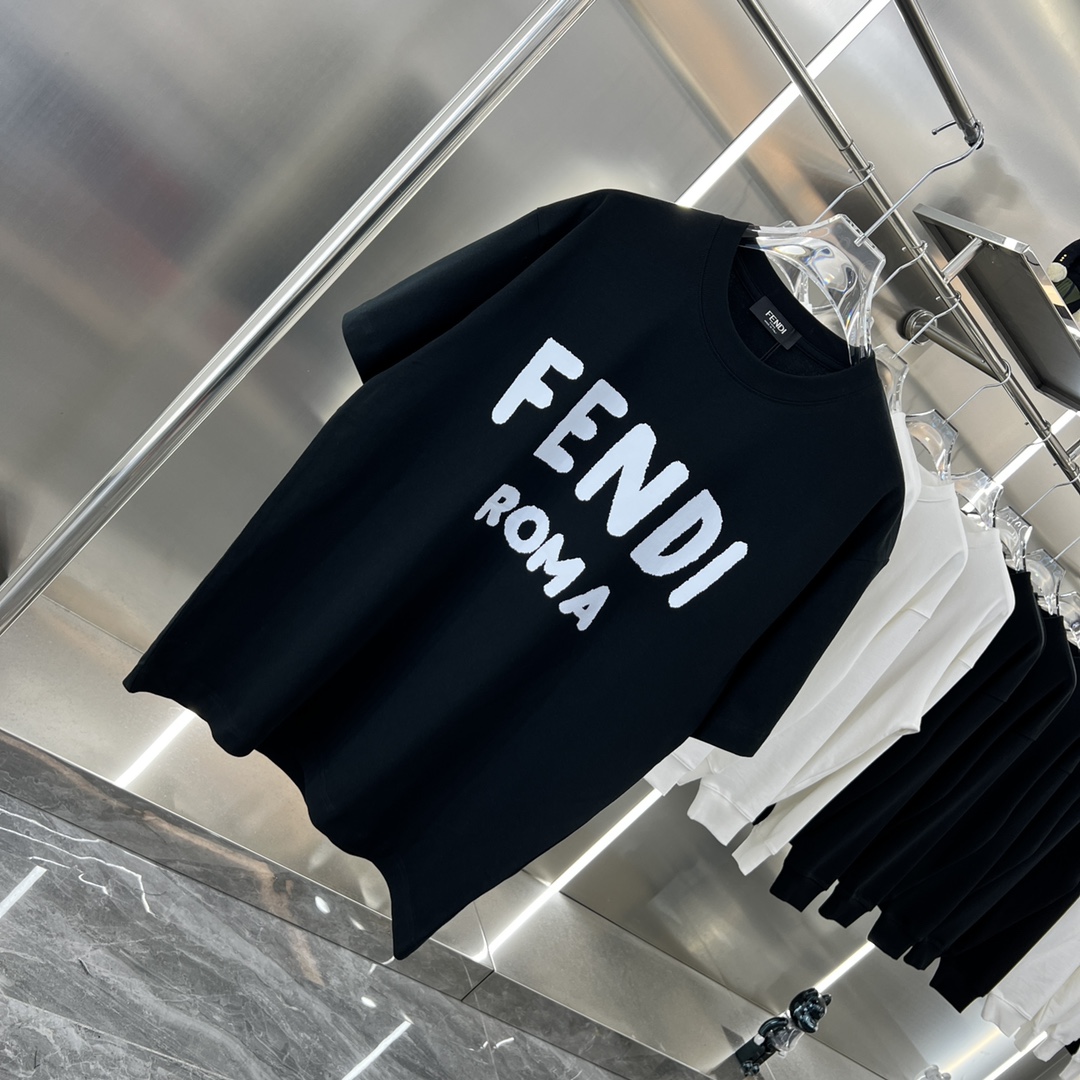 フェンディ t シャツ偽物 シンプル ロゴプリント 個性的 純綿 トップス 半袖 Tシャツ 春新品 男女兼用 ブラック_7