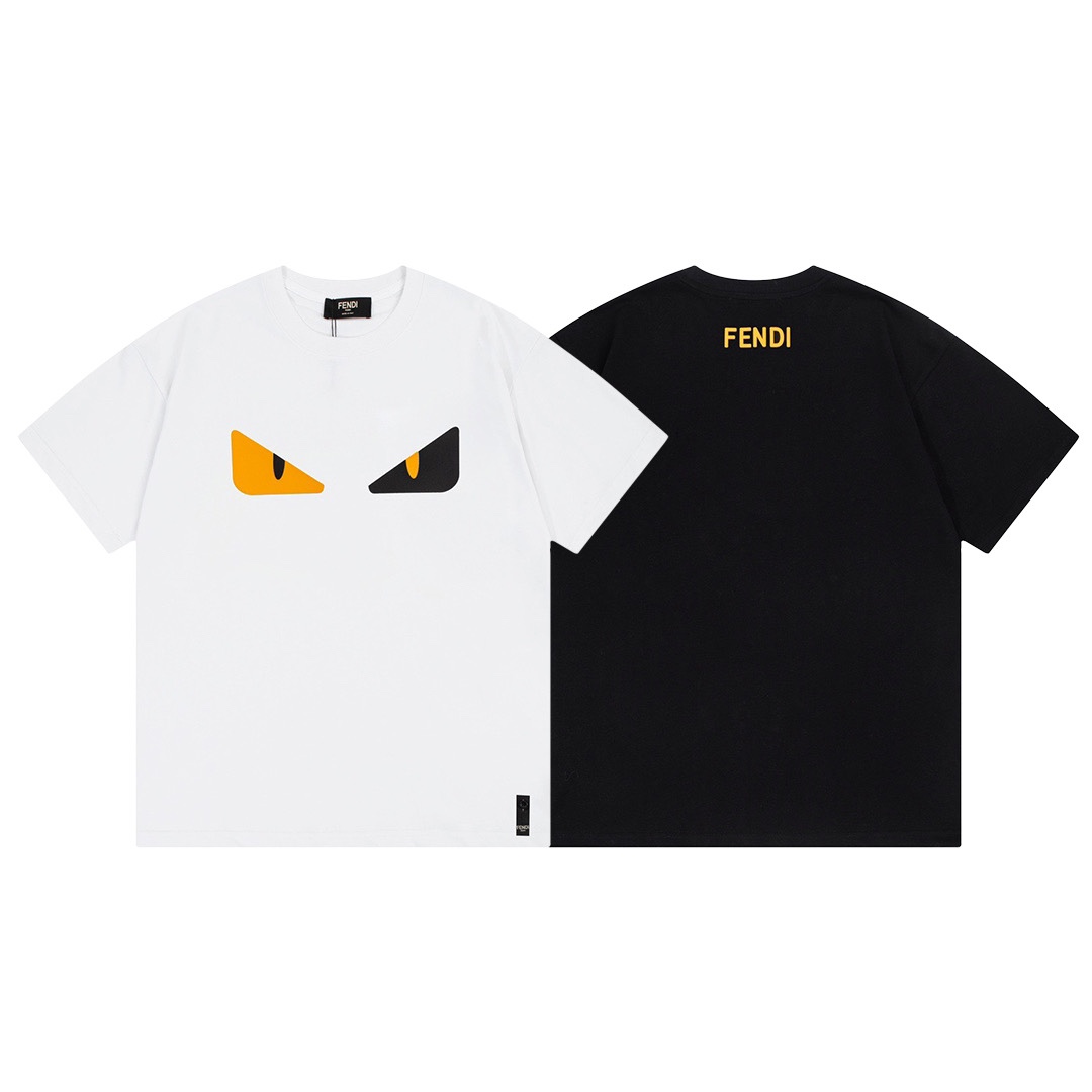fendi ティー シャツ激安通販 プリント純綿 トップス 半袖 モンスター目プリント 男女兼用 シンプル ブラック_8