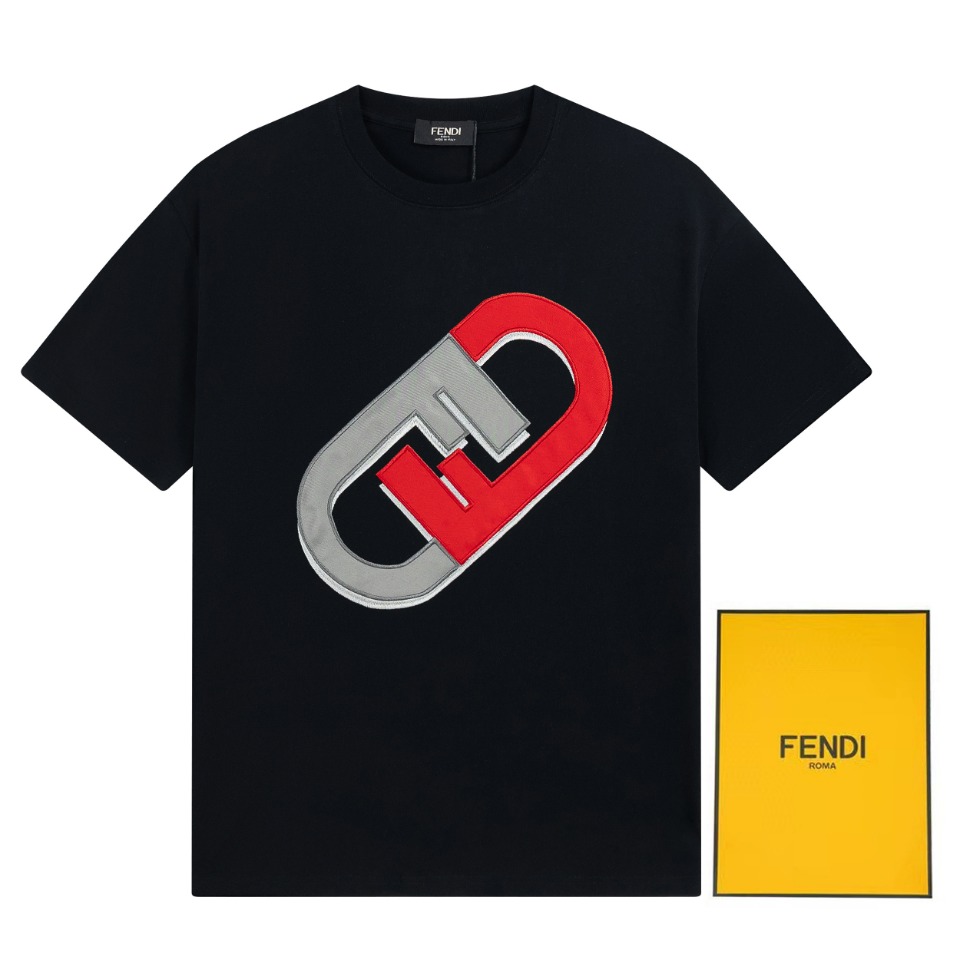 低価直輸入専門店 fendit シャツＮ級品 プリント純綿 トップス Tシャツ  男女兼用 短袖 シンプル 柔らかい ブラック_1