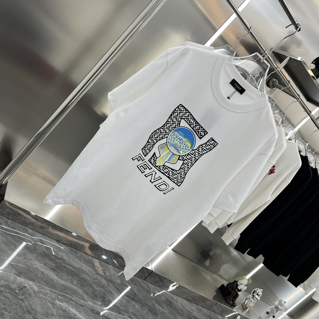 激安大特価最新作の fendi メンズ t シャツコピー 短袖 プリント 春服 純綿 トップス Tシャツ 刺繍 男女兼用 ホワイト_3
