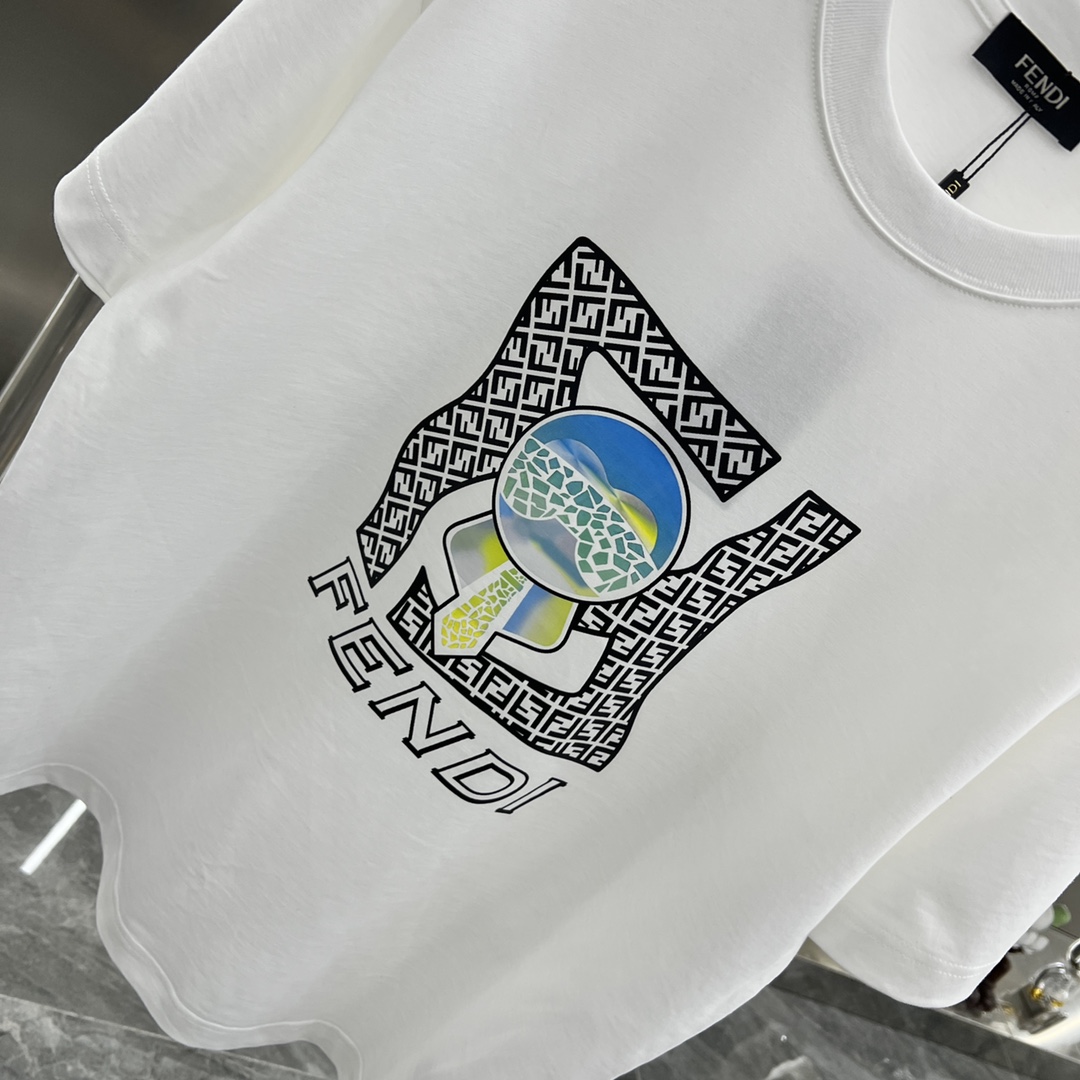 激安大特価最新作の fendi メンズ t シャツコピー 短袖 プリント 春服 純綿 トップス Tシャツ 刺繍 男女兼用 ホワイト_4