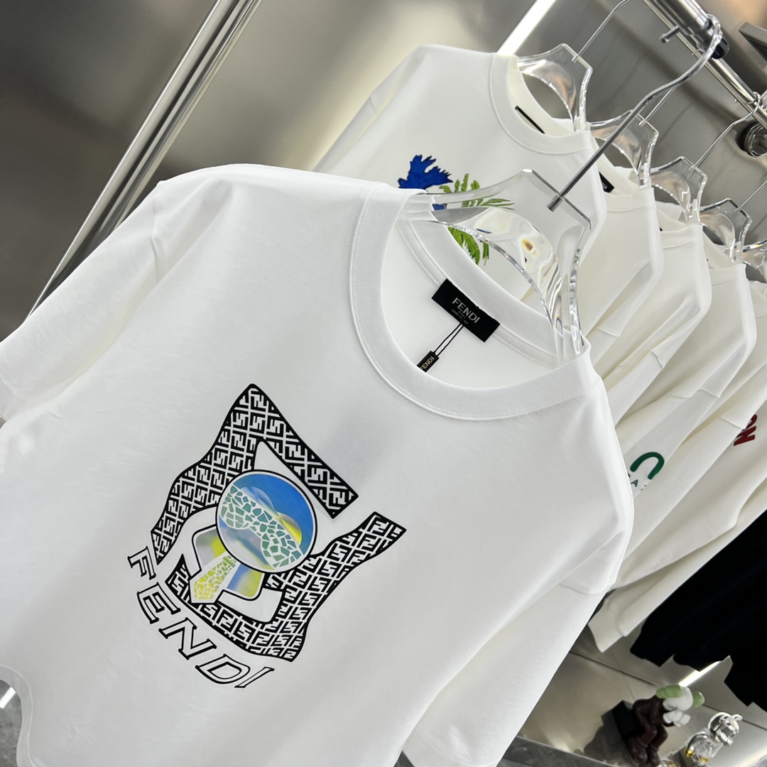 激安大特価最新作の fendi メンズ t シャツコピー 短袖 プリント 春服 純綿 トップス Tシャツ 刺繍 男女兼用 ホワイト_5