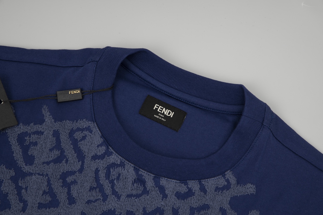 春夏人気定番安い フェンディ メンズ シャツ激安通販 短袖 純綿 トップス Tシャツ 人気定番 シンプル 丸首 男女兼用 ブルー_3