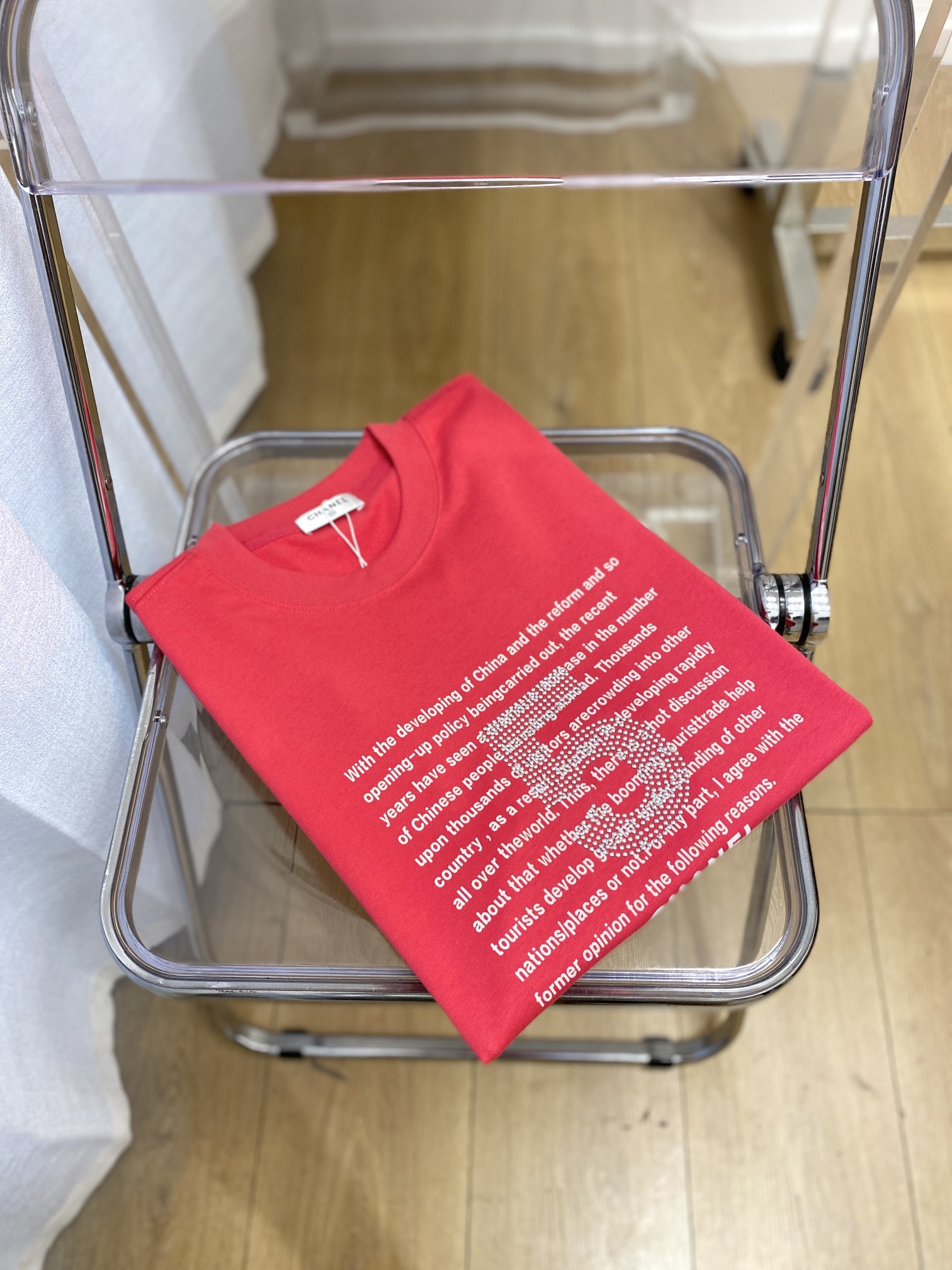 chanel t シャツ 値段Ｎ級品 純綿 トップス ゆったり 短袖 プリント シンプル ファッション レッド_2
