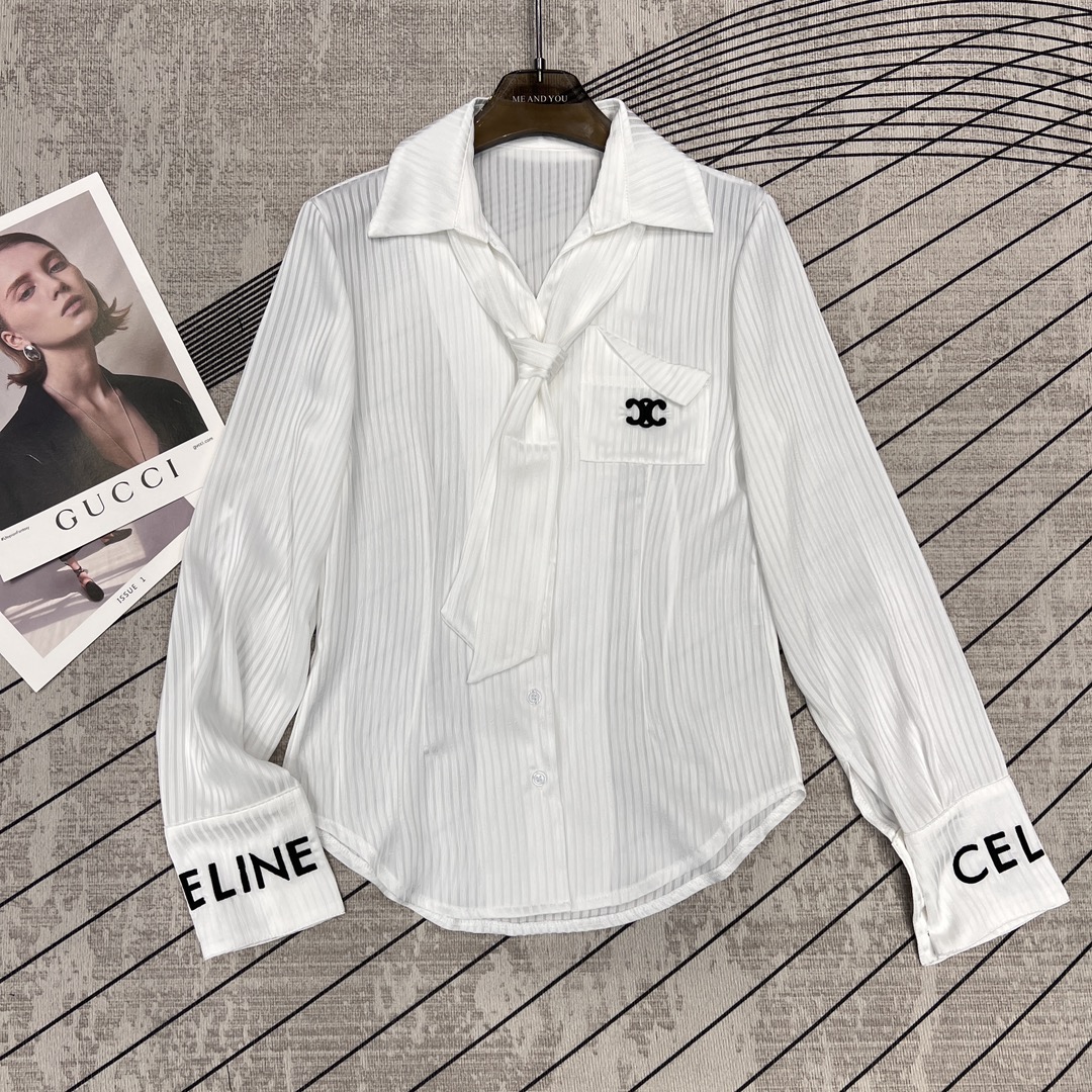 celine トップスＮ級品 長袖シャツ トップス シンプル ビジネス ロゴ刺繍 夏服 ファッション 2色可選 _2