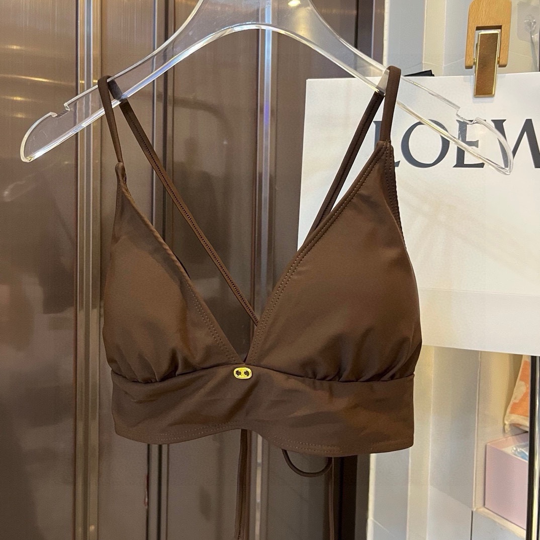 超激得品質保証 セリーヌ水着Ｎ級品 水着 セット プール 温泉 水泳 スイミング シンプル レディース ブラウン_3