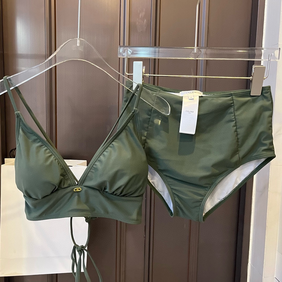 超激得品質保証 セリーヌ スイムウェアコピー 水着 セット プール 温泉 水泳 スイミング シンプル レディース グリーン_1