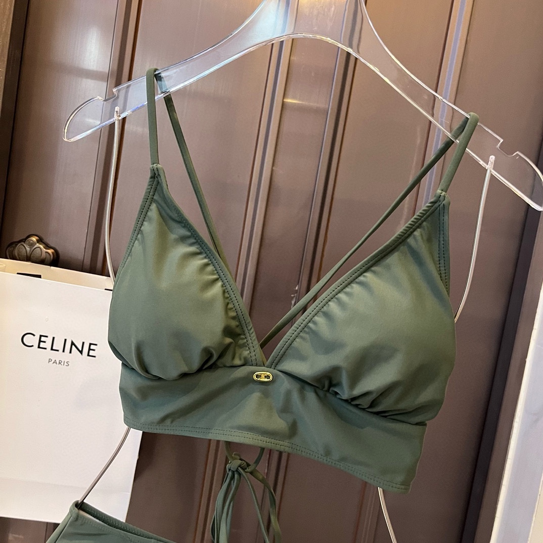 超激得品質保証 セリーヌ スイムウェアコピー 水着 セット プール 温泉 水泳 スイミング シンプル レディース グリーン_3