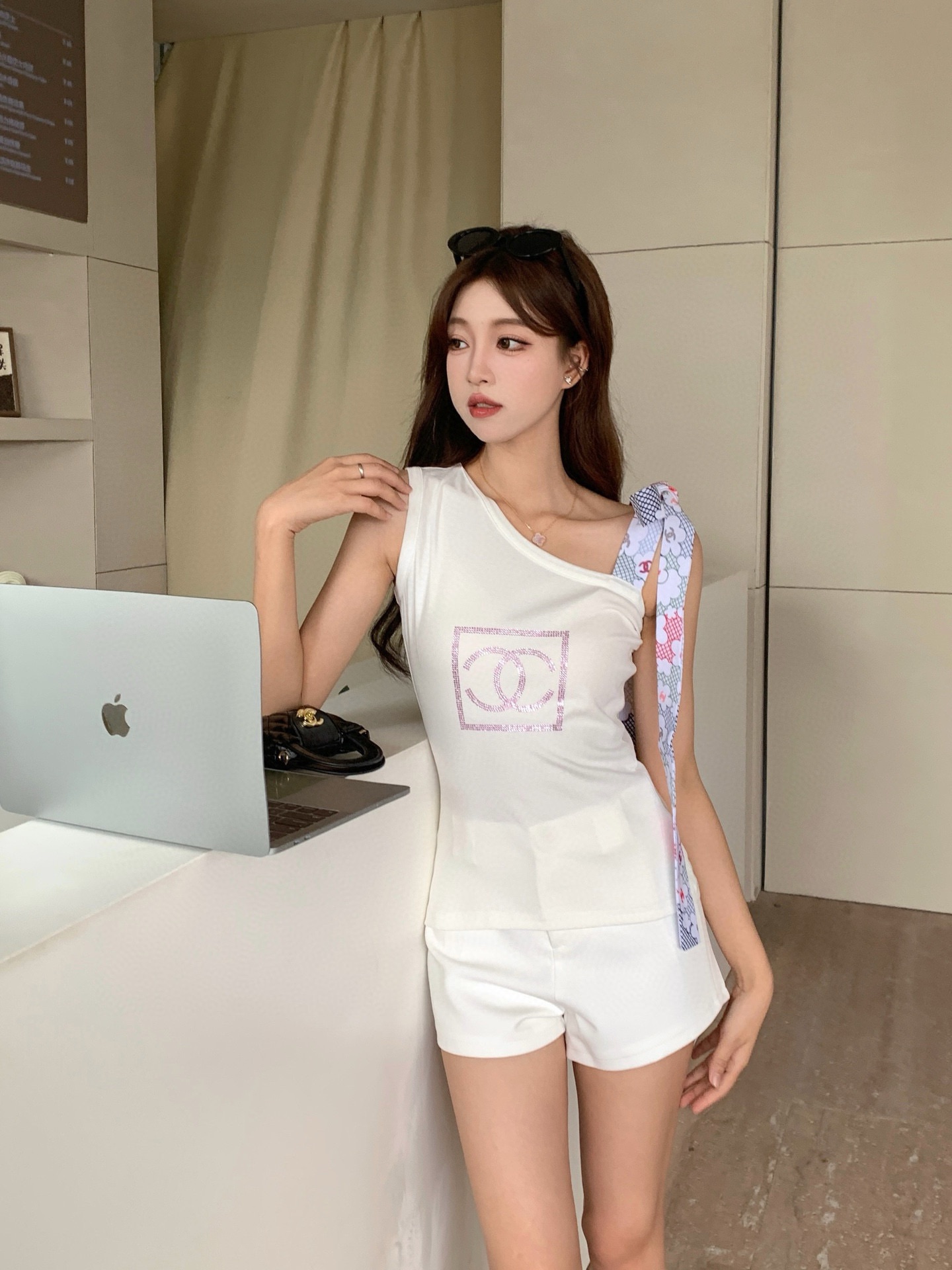 HOT品質保証 chanel ボーダー t シャツＮ級品 無袖 トップス  ジレー 純綿 レディース 柔らかい ホワイト_5