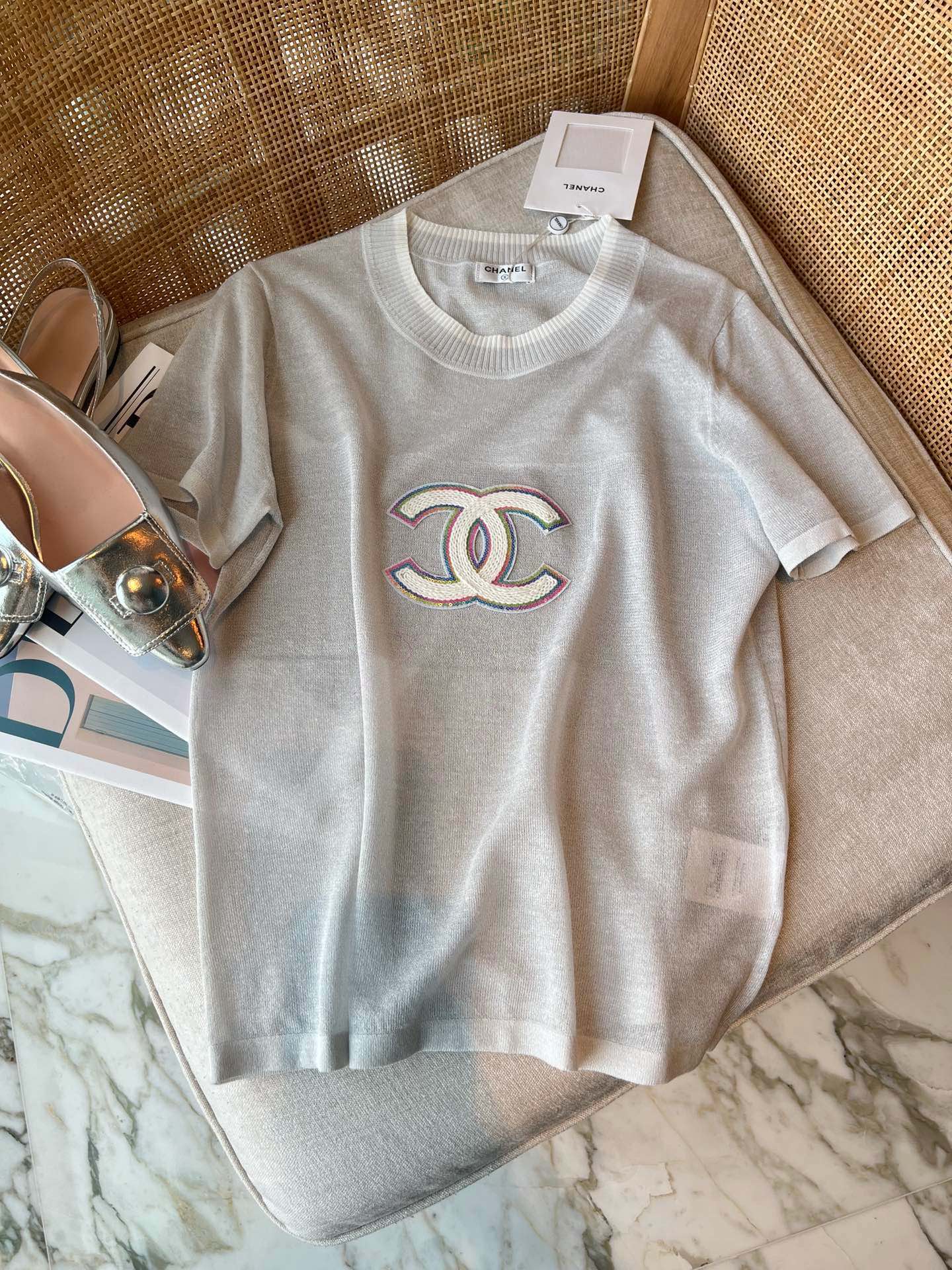 [新季度]chanel ロゴ t シャツ激安通販 半袖 トップス  純綿 柔らかい ロゴ刺繍 ファッション グレイ_3