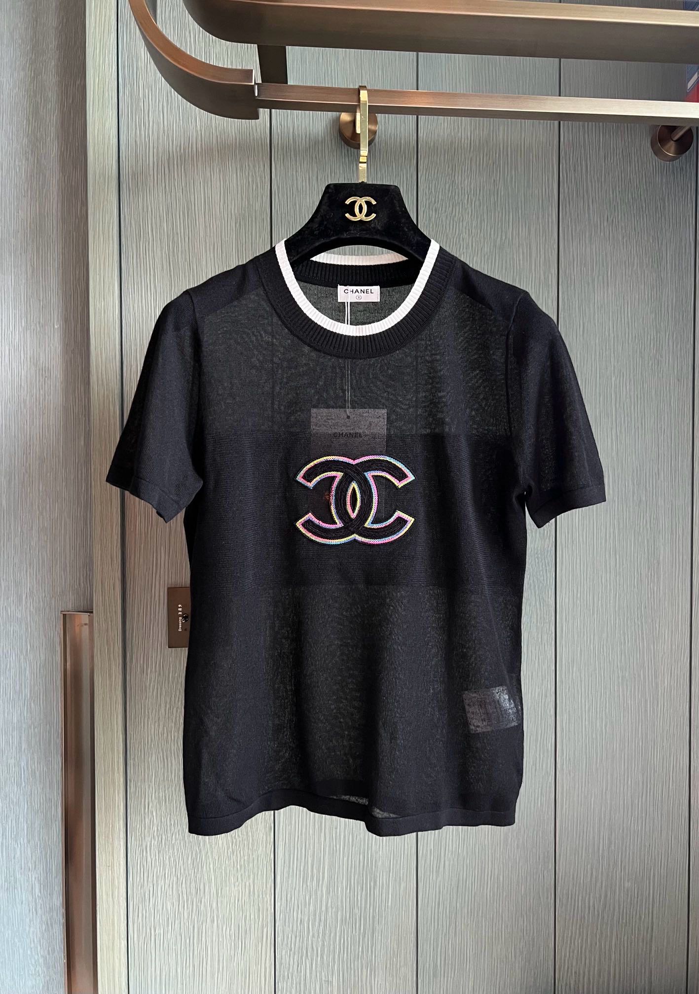 [新季度]chanel ロゴ 服偽物 半袖 トップス  純綿 柔らかい ロゴ刺繍 ファッション ブラック_3