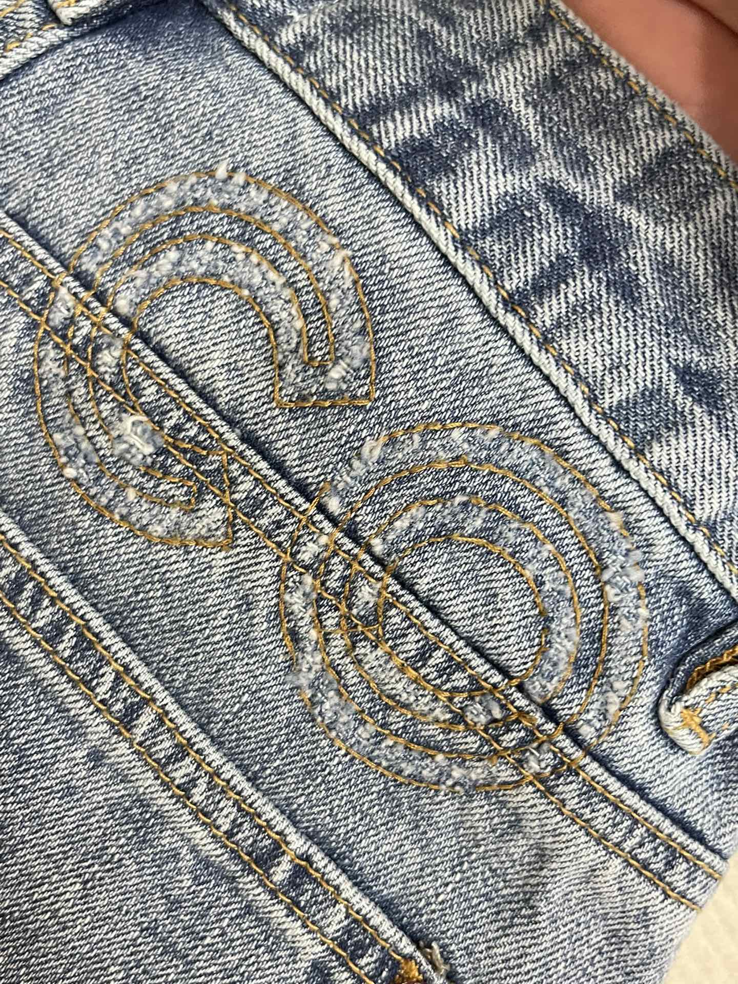 期間限定SALE!! シャネルパンツスーツＮ級品 ショットパンツ 刺繍 デニム 美脚 シンプル 夏ズボン ブルー_8