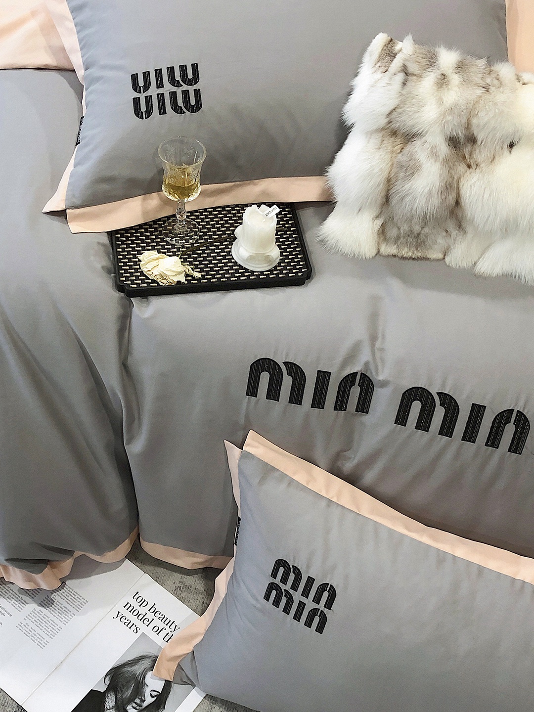miumiu布団 おすすめＮ級品 4点セット 柔らかい 人気セット 掛け布団カバー ベッドカバー 枕カバー 柔らかい 保温 グレイ_6