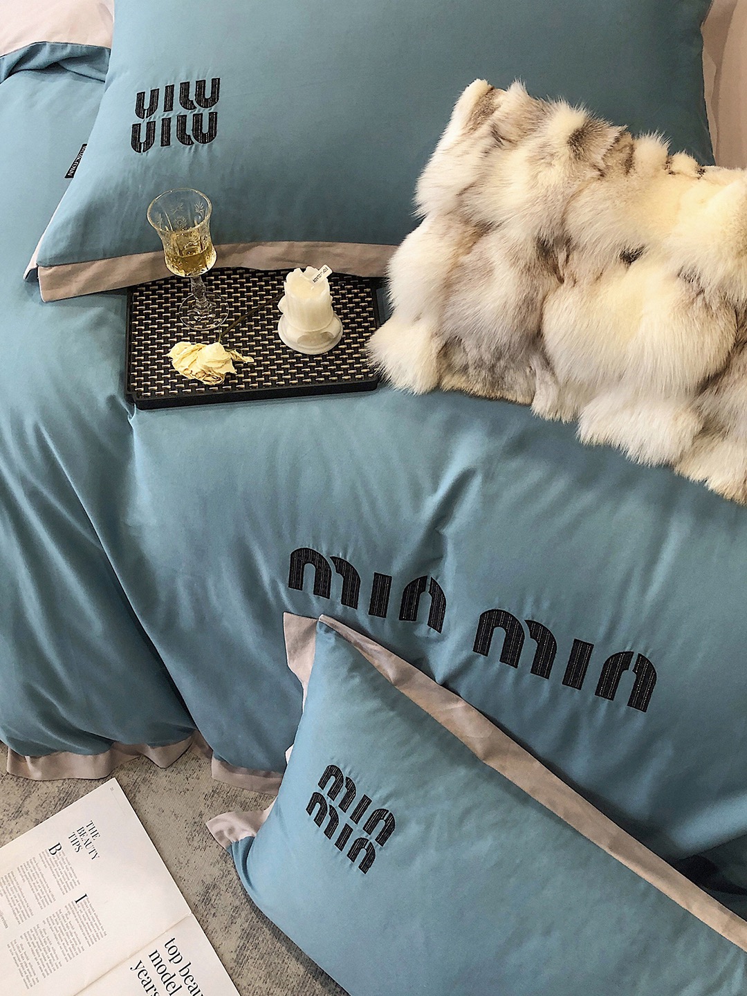 miumiuベビー 布団コピー 4点セット 柔らかい 人気セット 掛け布団カバー ベッドカバー 枕カバー 柔らかい 保温 ブルー_5