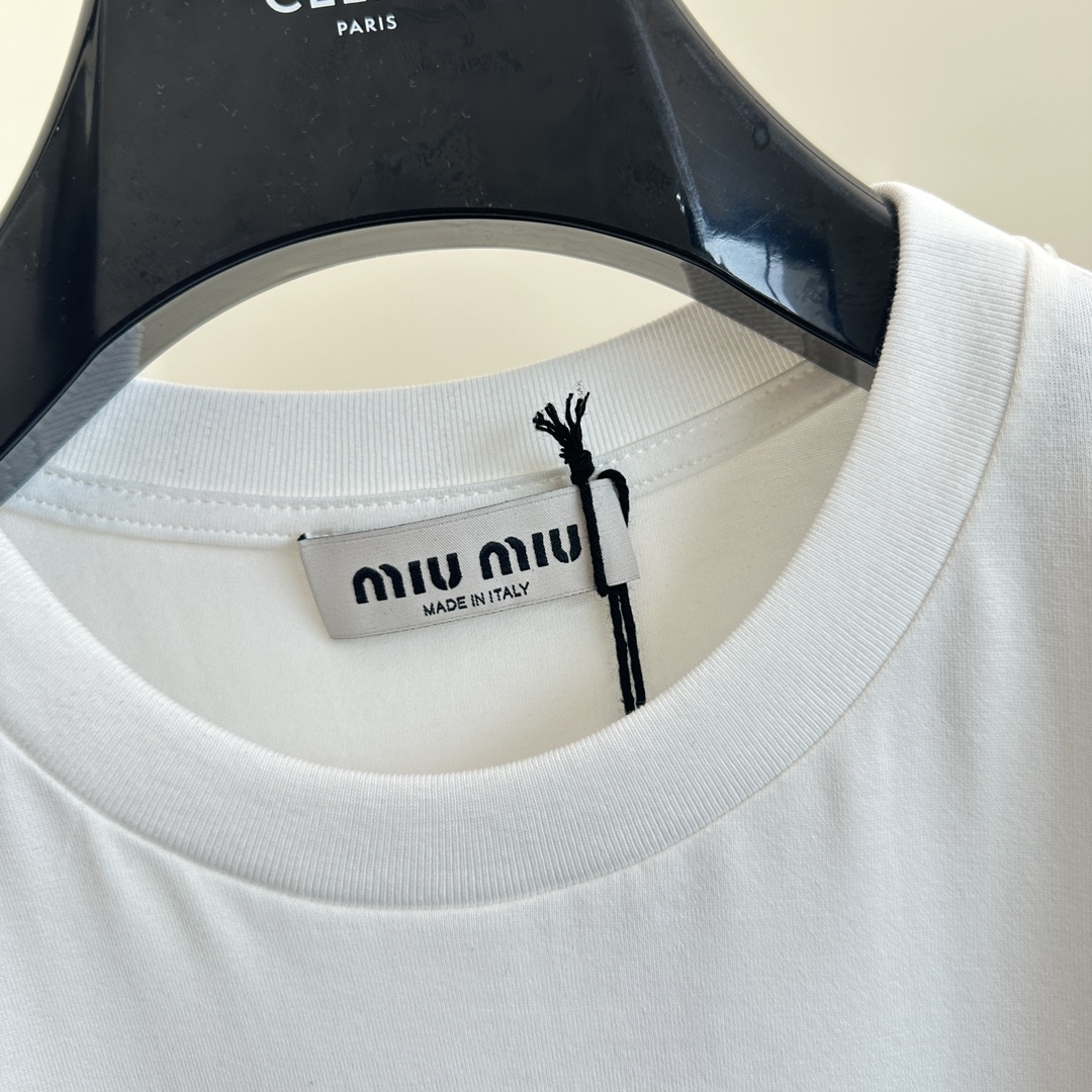 大絶賛 miumiu t シャツ アウトレット偽物 トップス シンプル 半袖 春夏新品 純綿 ファッション 刺繍 ホワイト_4