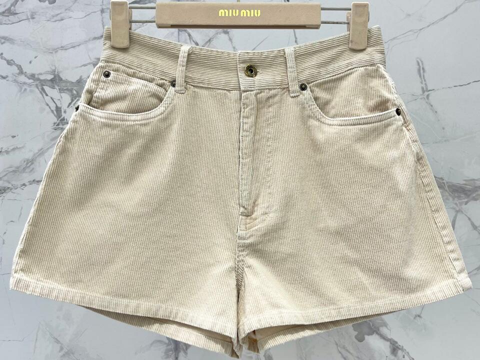 NEW夏のミュウミュウ パンツ偽物 ショットズボン 美脚 デニム素材 A形 シンプル レディース ホワイト