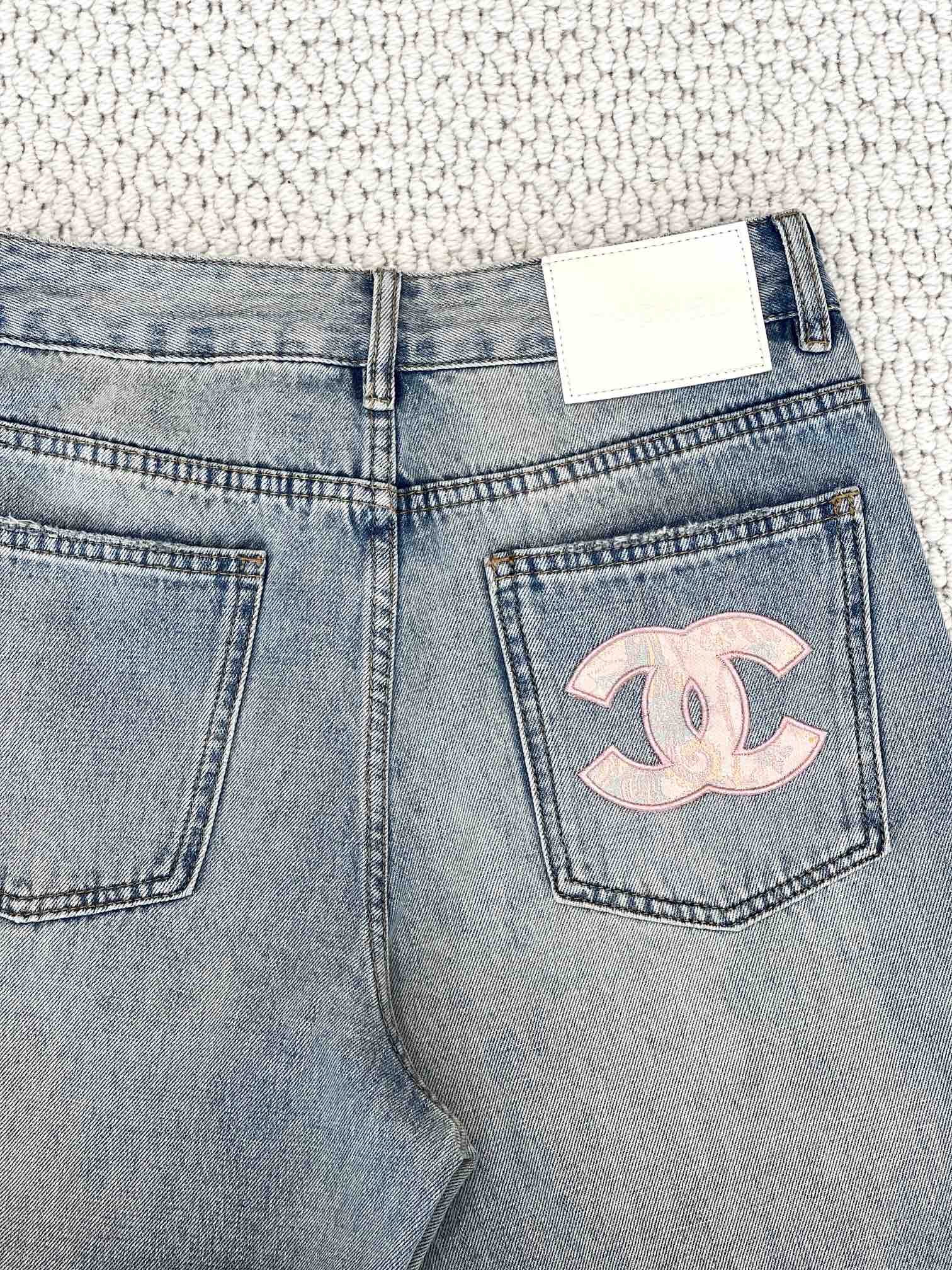 シャネルパンツコピー ジーンズ カジュアルズボン デニム ゆったりロゴ刺繍 ファッション ブルー_5