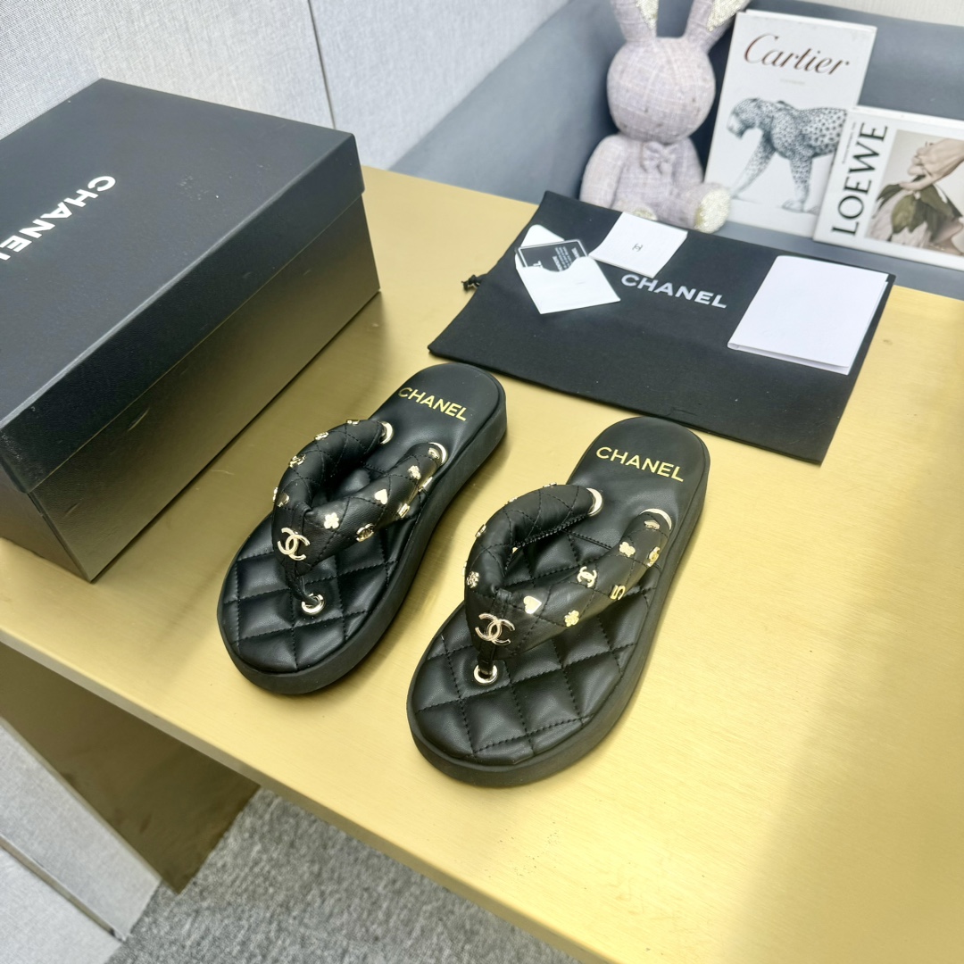 シャネルシューズ激安通販 スリッパ 夏品 厚底 レディース ファッション 大人気 ビーチシューズ ブラック_5