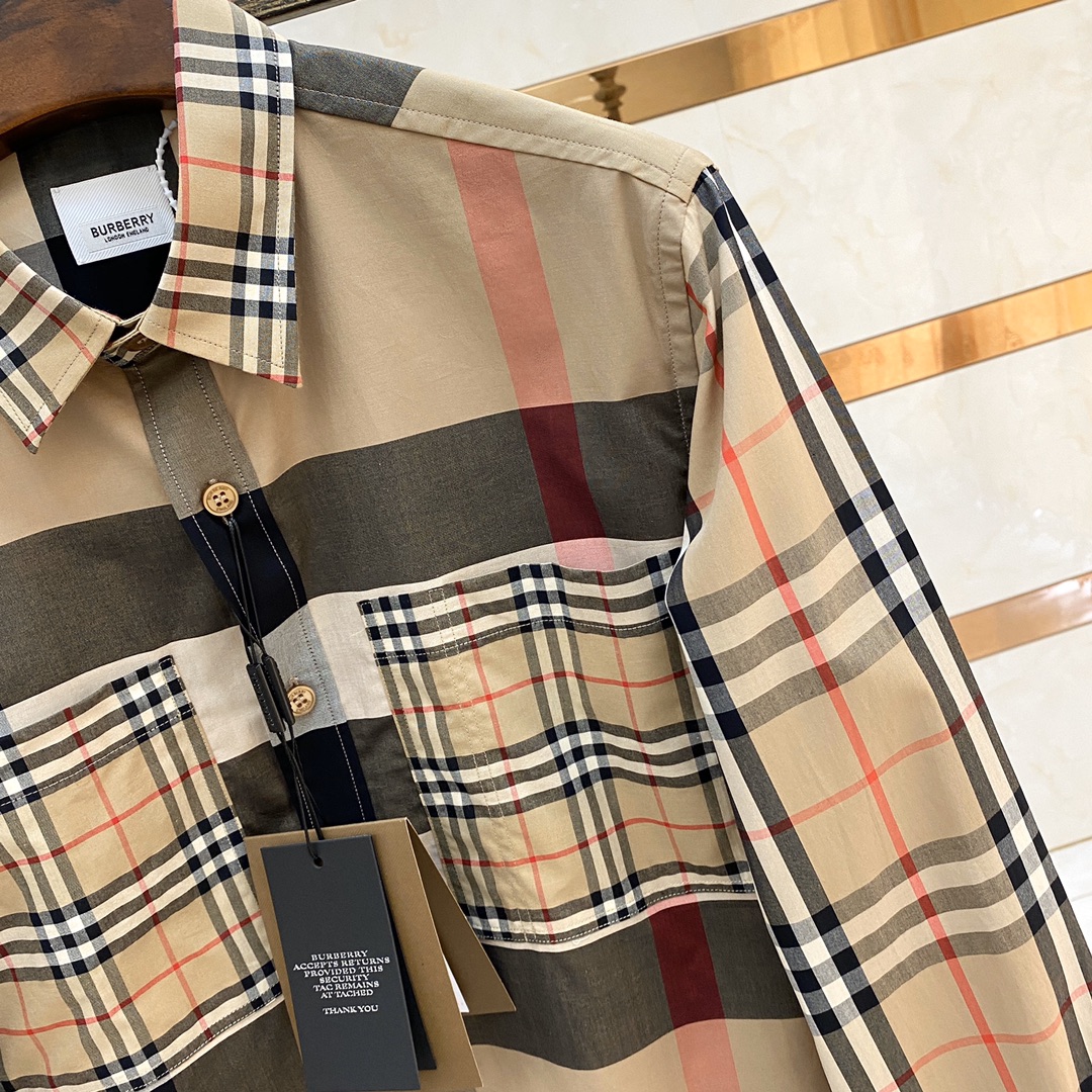 驚きの破格値2024 新着 burberry t シャツ メンズＮ級品 ビジネスシャツ 格子模様 シンプル ファッション ブラウン_5