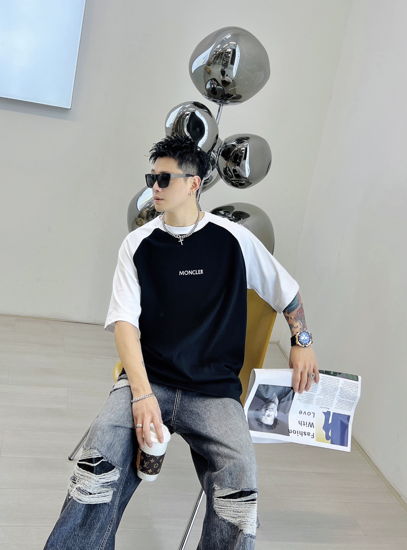 春夏人気定番安い モンクレール オフホワイト tシャツスーパーコピー 純綿 トップス シンプル 半袖 ゆったり 男女兼用 カップル プリント ブラック_6