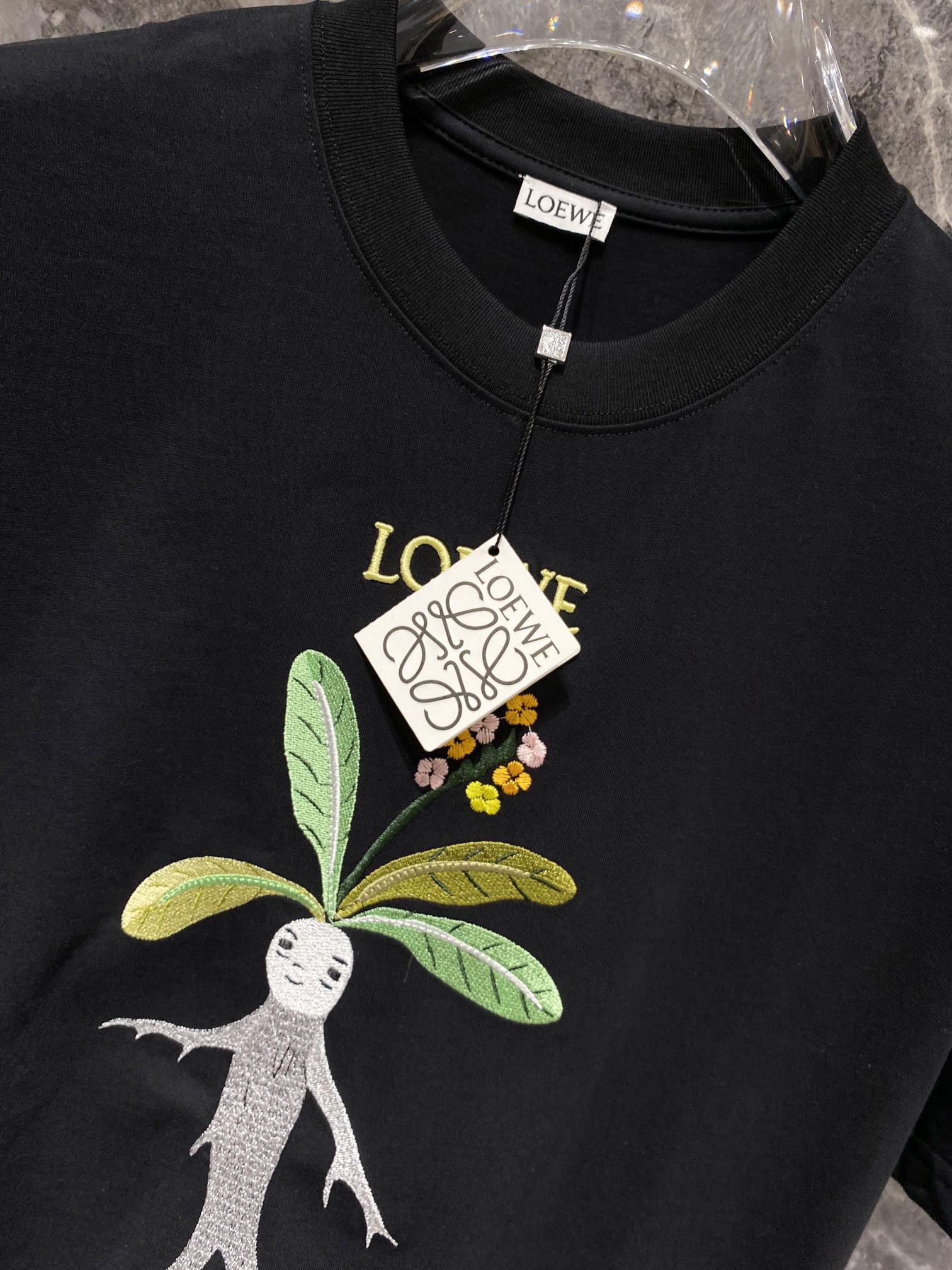 HOT100%新品 ロエベ持ってる人コピー 純綿 短袖 Tシャツ シンプル 柔らかい 刺繍 ファッション 快適 ブラック_3