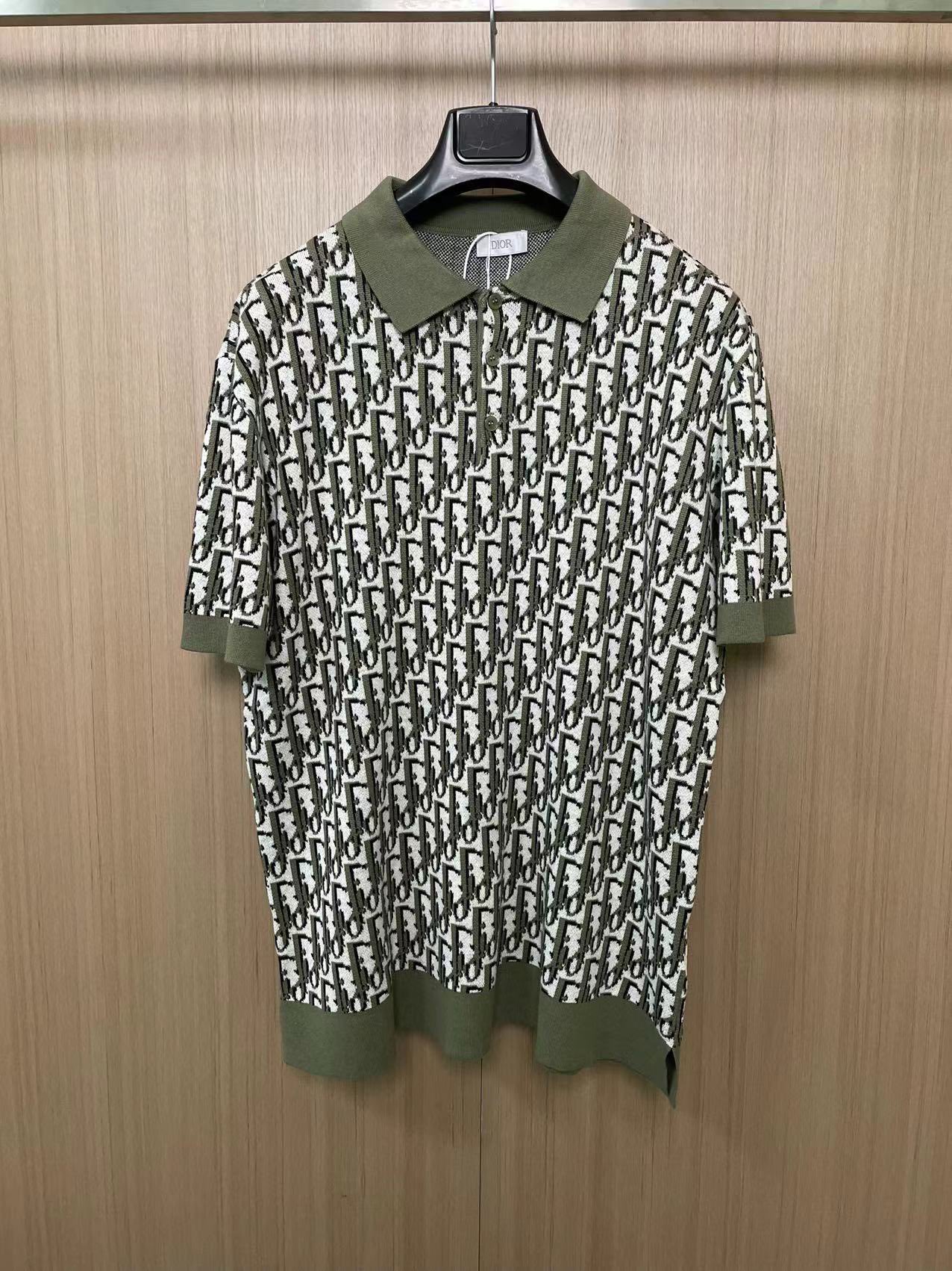 ディオール風 ニット激安通販 トップス 半袖 襟 春新品 男女兼用 シンプル 花柄 ビジネス ブラウン_1