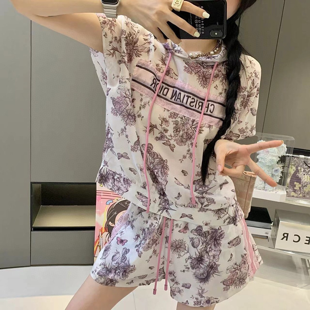 ディオール ティシャツスーパーコピー シンプル セット 軽量 夏服 花柄 シルク カジュアル おしゃれ ピンク_9